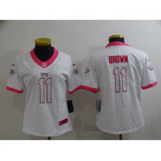 Women's Philadelphia Eagles 11 A. J. Brown Pink White Stitched Football Jersey(Run Small)