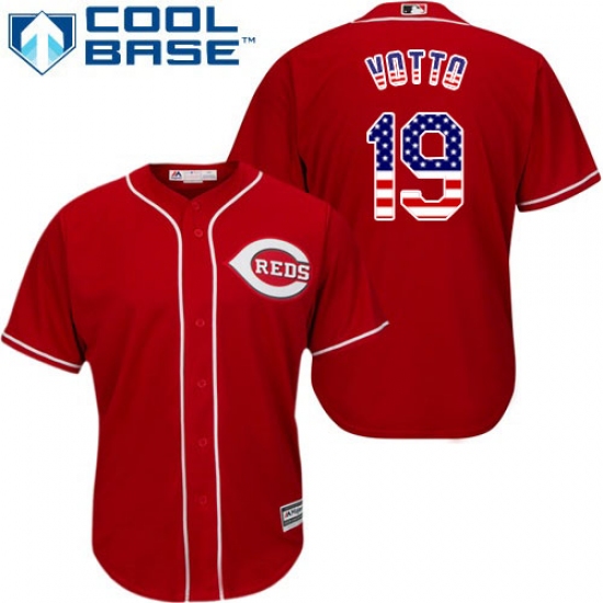 Men's Majestic Cincinnati Reds 19 Joey Votto Authentic Red USA Flag Fashion Cool Base MLB Jersey