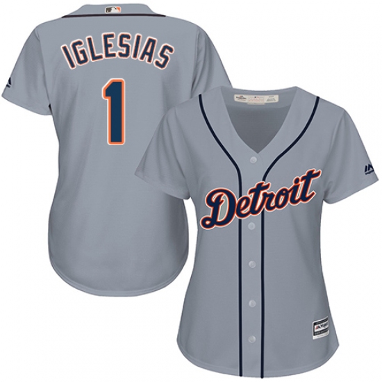 Women's Majestic Detroit Tigers 1 Jose Iglesias Authentic Grey Road Cool Base MLB Jersey