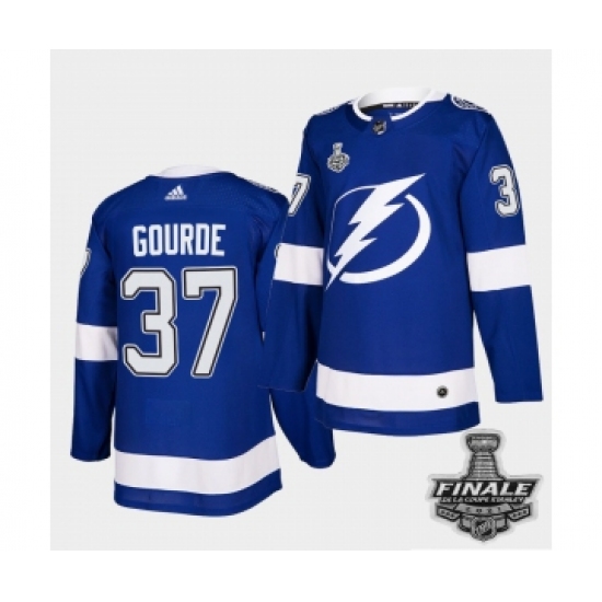 Men's Adidas Lightning 37 Yanni Gourde Blue Home Authentic 2021 Stanley Cup Jersey