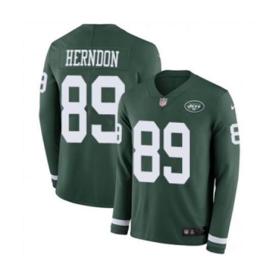 Men's Nike New York Jets 89 Chris Herndon Limited Green Therma Long Sleeve NFL Jersey