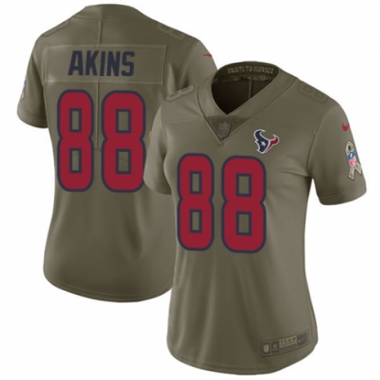 Women's Nike Houston Texans 88 Jordan Akins Limited Olive 2017 Salute to Service NFL Jersey