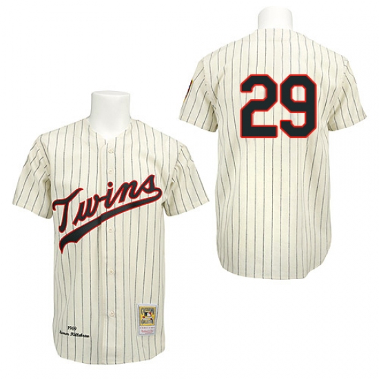 Men's Mitchell and Ness 1969 Minnesota Twins 29 Rod Carew Authentic Cream Throwback MLB Jersey
