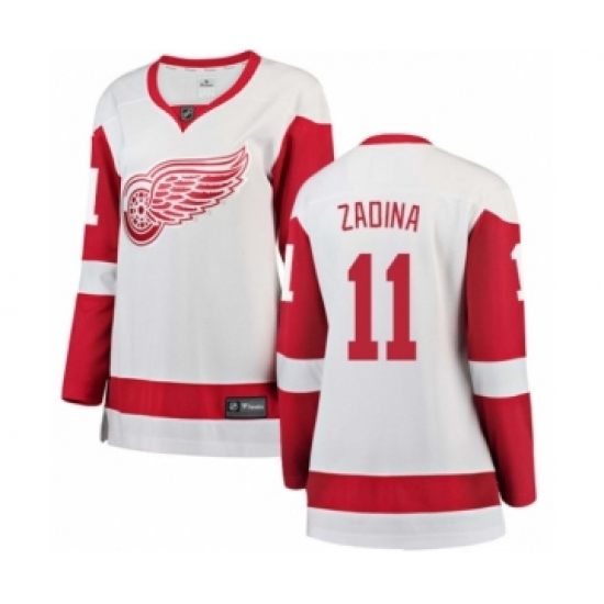 Women's Detroit Red Wings 11 Filip Zadina Authentic White Away Fanatics Branded Breakaway NHL Jersey