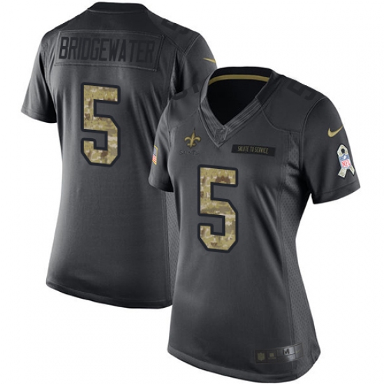 Women's Nike New Orleans Saints 5 Teddy Bridgewater Limited Black 2016 Salute to Service NFL Jersey