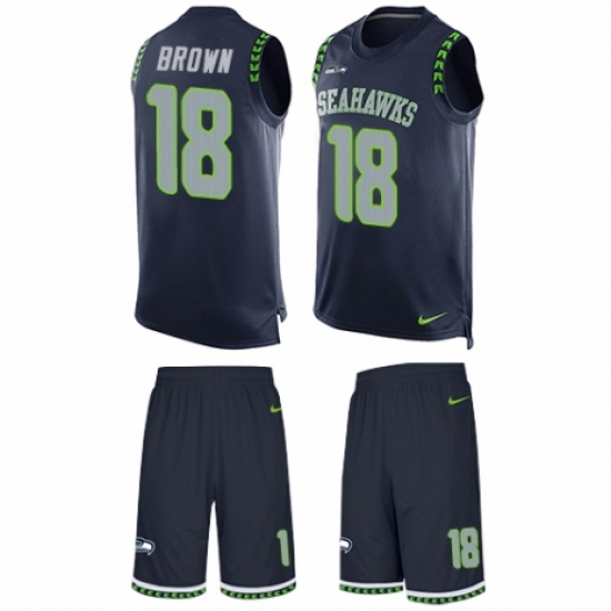 Men's Nike Seattle Seahawks 18 Jaron Brown Limited Steel Blue Tank Top Suit NFL Jersey