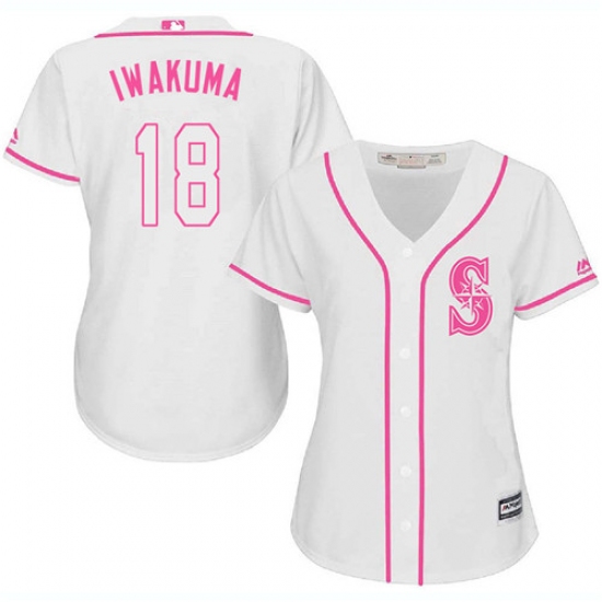 Women's Majestic Seattle Mariners 18 Hisashi Iwakuma Authentic White Fashion Cool Base MLB Jersey