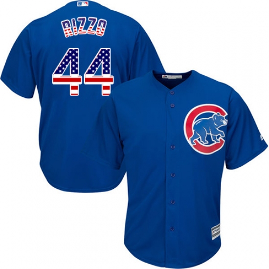 Men's Majestic Chicago Cubs 44 Anthony Rizzo Authentic Royal Blue USA Flag Fashion MLB Jersey