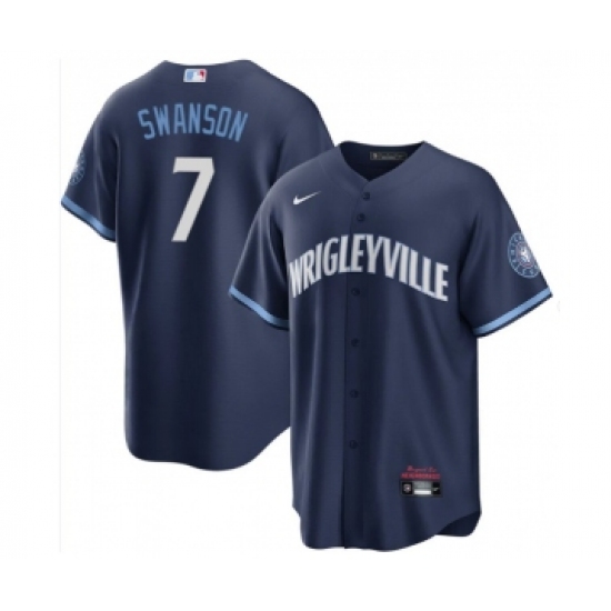 Men's Nike Chicago Cubs 7 Dansby Swanson Navy City Connect Cool Base Stitched Baseball Jersey