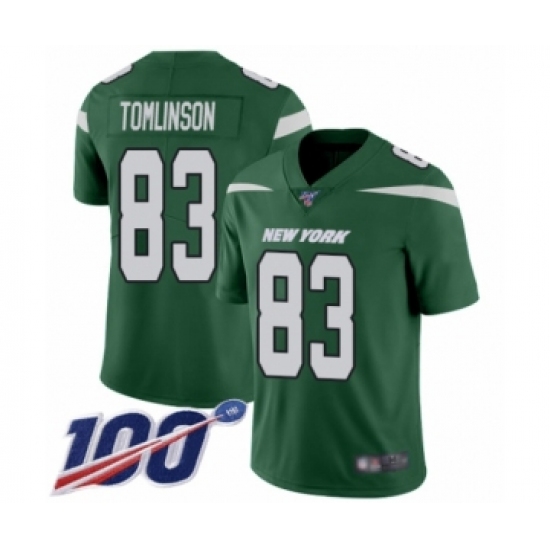 Men's New York Jets 83 Eric Tomlinson Green Team Color Vapor Untouchable Limited Player 100th Season Football Jersey