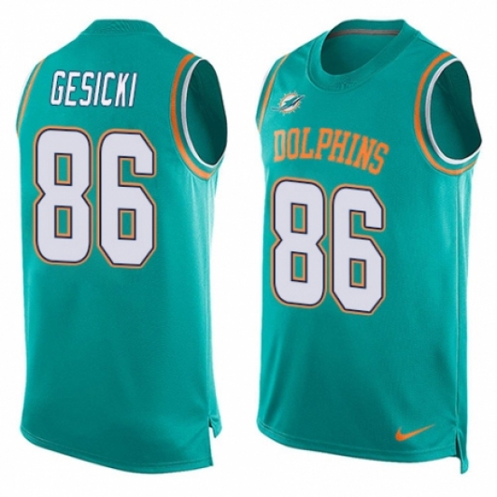 Men's Nike Miami Dolphins 86 Mike Gesicki Limited Aqua Green Player Name & Number Tank Top NFL Jersey