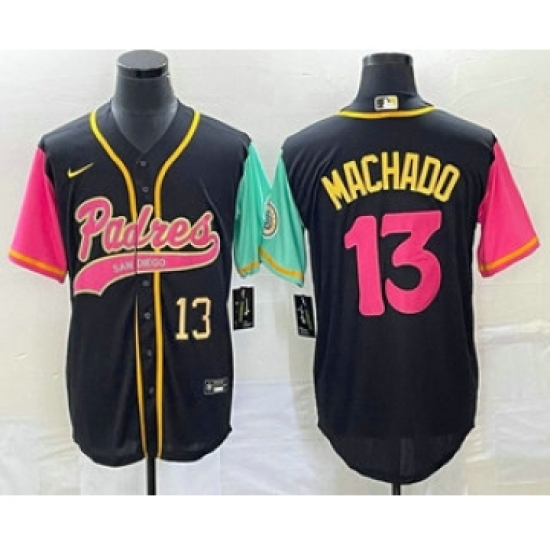 Men's San Diego Padres 13 Manny Machado Number Black NEW 2023 City Connect Cool Base Stitched Jersey