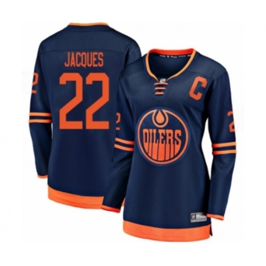 Women's Edmonton Oilers 22 Jean-Francois Jacques Authentic Navy Blue Alternate Fanatics Branded Breakaway Hockey Jersey