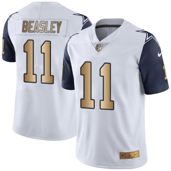 Men's Nike Dallas Cowboys 11 Cole Beasley Limited White/Gold Rush NFL Jersey