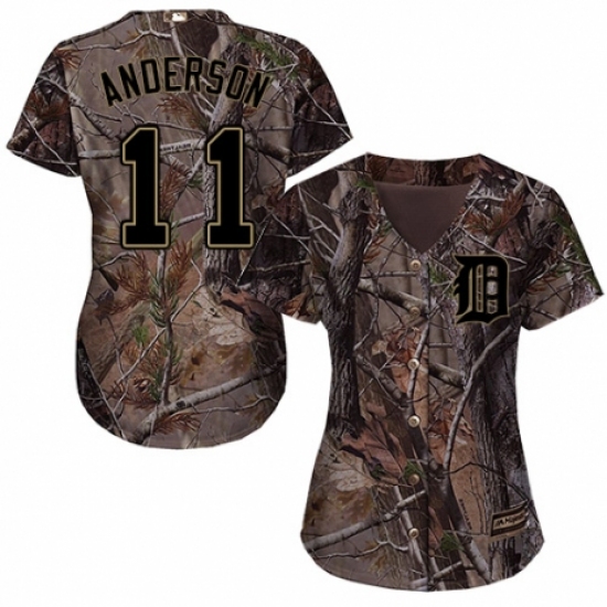 Women's Majestic Detroit Tigers 11 Sparky Anderson Authentic Camo Realtree Collection Flex Base MLB Jersey