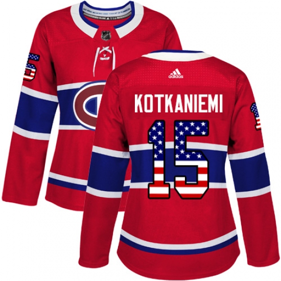 Women's Adidas Montreal Canadiens 15 Jesperi Kotkaniemi Authentic Red USA Flag Fashion NHL Jersey