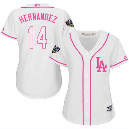Women's Majestic Los Angeles Dodgers 14 Enrique Hernandez Authentic White Fashion Cool Base 2018 World Series MLB Jersey - Click Image to Close