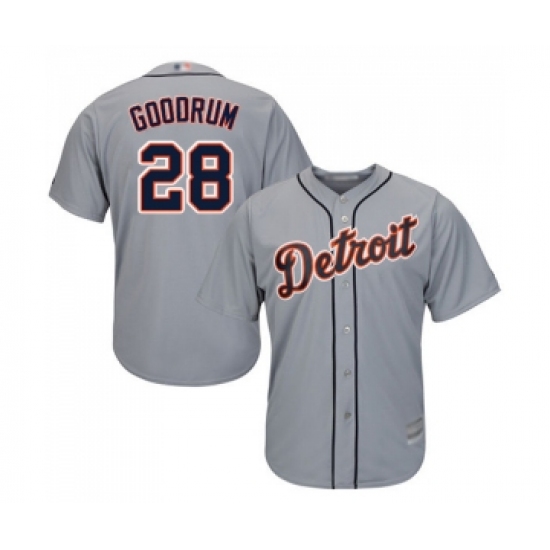 Men's Detroit Tigers 28 Niko Goodrum Replica Grey Road Cool Base Baseball Jersey