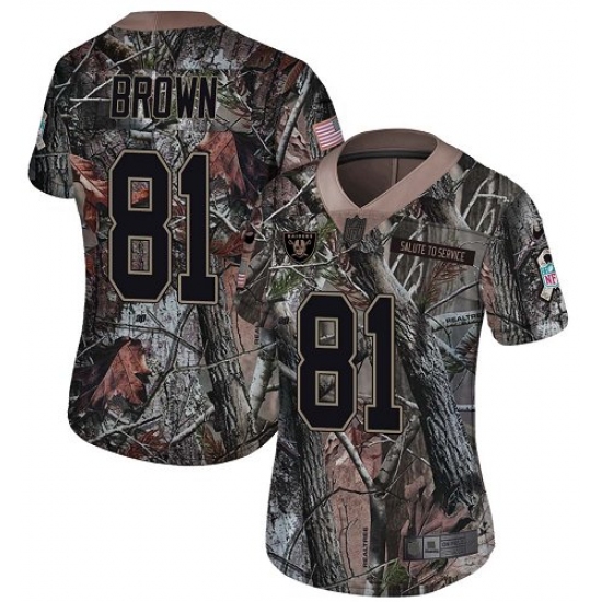 Women's Nike Oakland Raiders 81 Tim Brown Limited Camo Rush Realtree NFL Jersey
