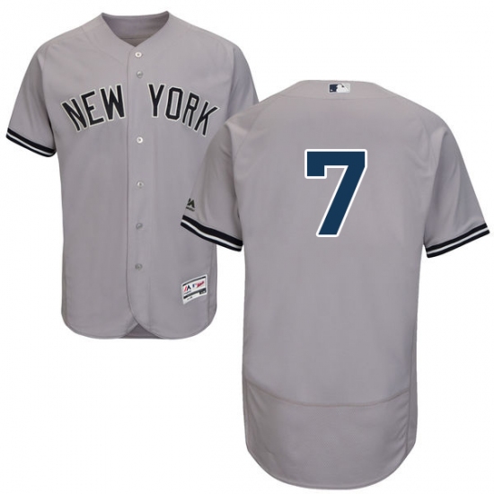 Men's Majestic New York Yankees 7 Mickey Mantle Grey Road Flex Base Authentic Collection MLB Jersey