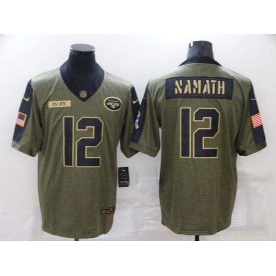 Men's New York Jets 12 Joe Namath Nike Olive 2021 Salute To Service Limited Player Jersey