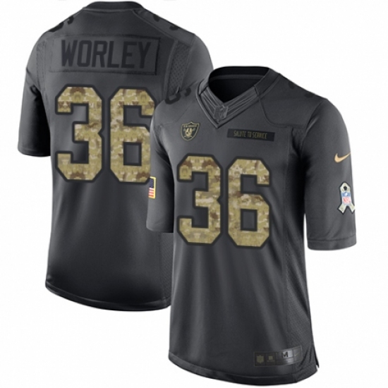 Men's Nike Oakland Raiders 36 Daryl Worley Limited Black 2016 Salute to Service NFL Jersey