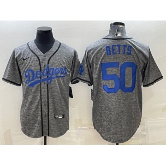Men's Los Angeles Dodgers 50 Mookie Betts Grey Gridiron Cool Base Stitched Baseball Jersey