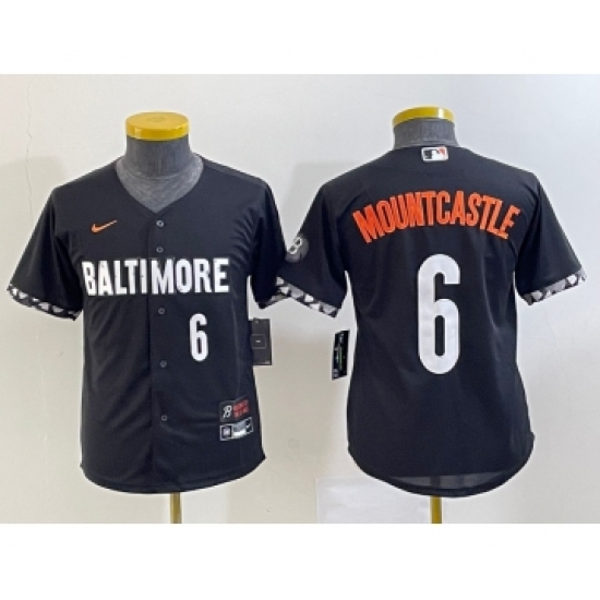 Youth Baltimore Orioles 6 Ryan Mountcastle Number Black 2023 City Connect Cool Base Stitched Jersey 1