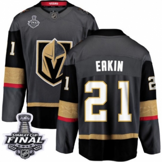 Men's Vegas Golden Knights 21 Cody Eakin Authentic Black Home Fanatics Branded Breakaway 2018 Stanley Cup Final NHL Jersey