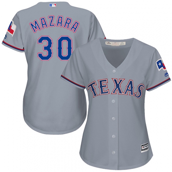 Women's Majestic Texas Rangers 30 Nomar Mazara Authentic Grey Road Cool Base MLB Jersey
