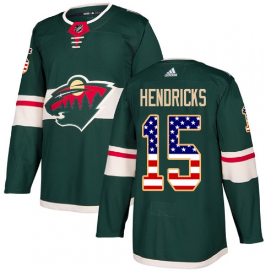 Men's Adidas Minnesota Wild 15 Matt Hendricks Authentic Green USA Flag Fashion NHL Jersey