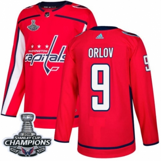 Men's Adidas Washington Capitals 9 Dmitry Orlov Authentic Red Home 2018 Stanley Cup Final Champions NHL Jersey