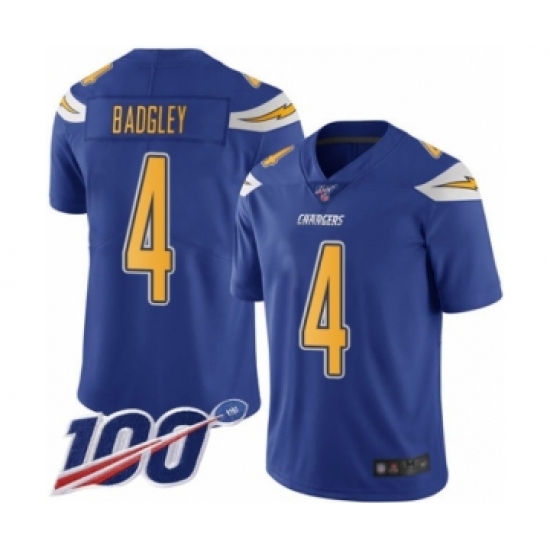 Men's Los Angeles Chargers 4 Michael Badgley Limited Electric Blue Rush Vapor Untouchable 100th Season Football Jersey