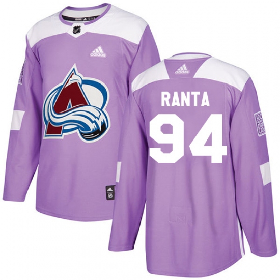 Men's Adidas Colorado Avalanche 94 Sampo Ranta Authentic Purple Fights Cancer Practice NHL Jersey