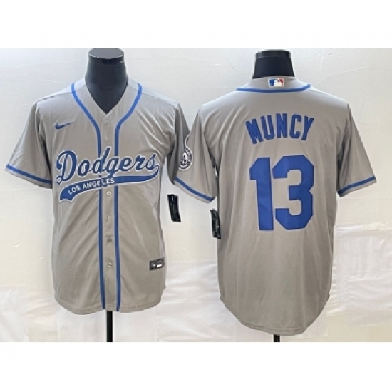 Men's Los Angeles Dodgers 13 Max Muncy Grey Cool Base Stitched Baseball Jersey