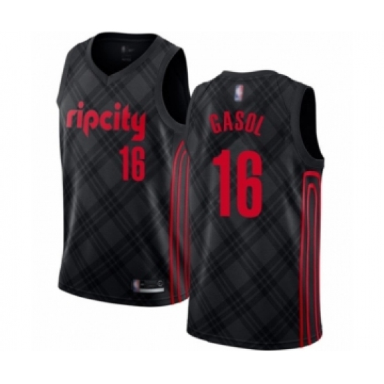Men's Portland Trail Blazers 16 Pau Gasol Authentic Black Basketball Jersey - City Edition