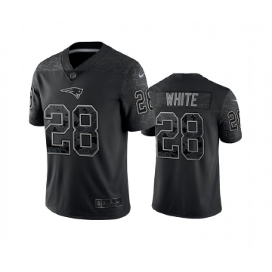 Men's New England Patriots 28 James White Black Reflective Limited Stitched Football Jersey