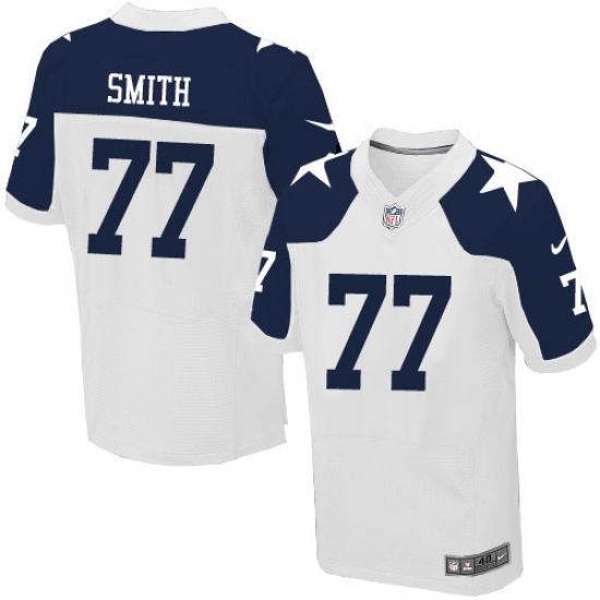 Men's Nike Dallas Cowboys 77 Tyron Smith Elite White Throwback Alternate NFL Jersey