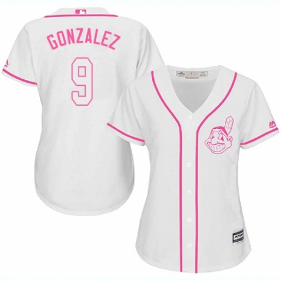 Women's Majestic Cleveland Indians 9 Erik Gonzalez Authentic White Fashion Cool Base MLB Jersey