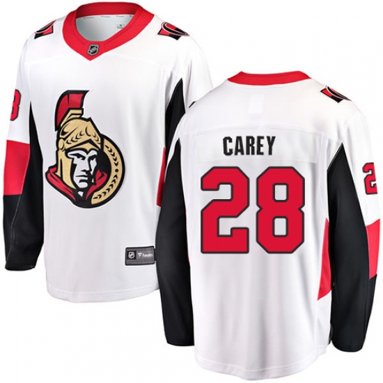 Youth Ottawa Senators 28 Paul Carey Fanatics Branded White Away Breakaway NHL Jersey
