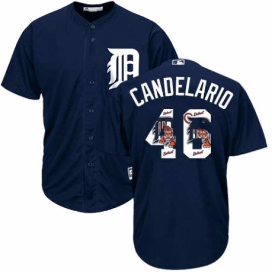 Men's Majestic Detroit Tigers 46 Jeimer Candelario Authentic Navy Blue Team Logo Fashion Cool Base MLB Jersey