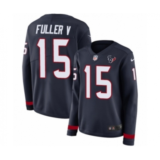 Women's Nike Houston Texans 15 Will Fuller V Limited Navy Blue Therma Long Sleeve NFL Jersey
