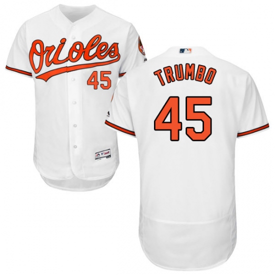 Men's Majestic Baltimore Orioles 45 Mark Trumbo White Home Flex Base Authentic Collection MLB Jersey