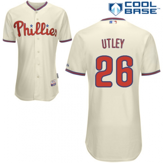 Men's Majestic Philadelphia Phillies 26 Chase Utley Replica Cream Alternate Cool Base MLB Jersey