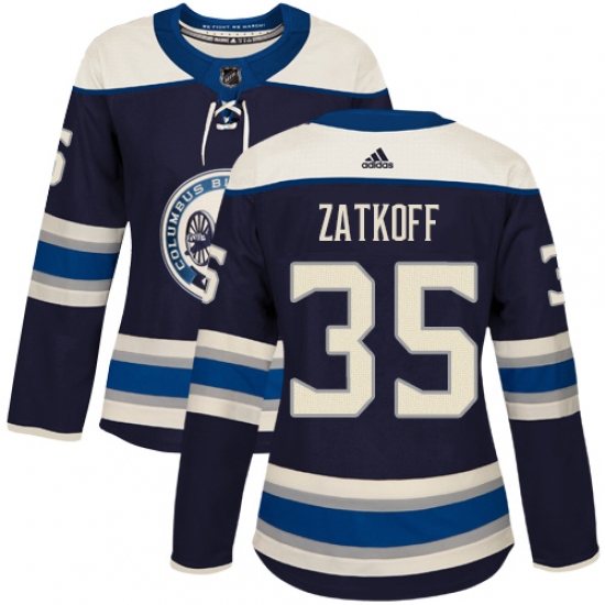 Women's Adidas Columbus Blue Jackets 35 Jeff Zatkoff Authentic Navy Blue Alternate NHL Jersey