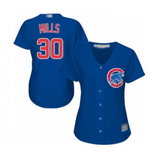 Women's Chicago Cubs 30 Alec Mills Authentic Royal Blue Alternate Cool Base Baseball Player Jersey