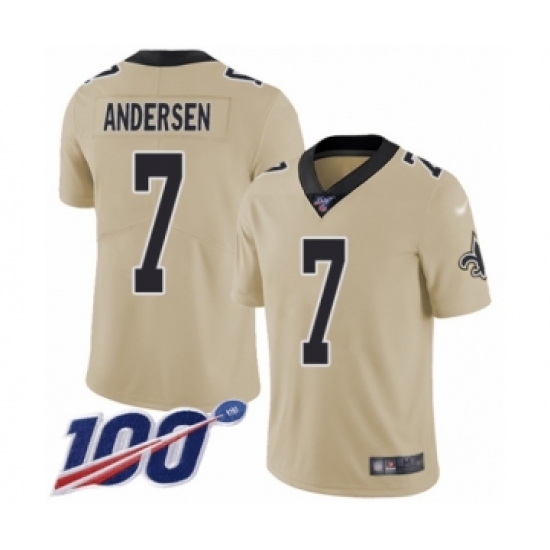Men's New Orleans Saints 7 Morten Andersen Limited Gold Inverted Legend 100th Season Football Jersey