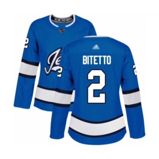 Women's Winnipeg Jets 2 Anthony Bitetto Authentic Blue Alternate Hockey Jersey