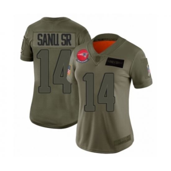 Women's New England Patriots 14 Mohamed Sanu Sr Limited Olive 2019 Salute to Service Football Jersey