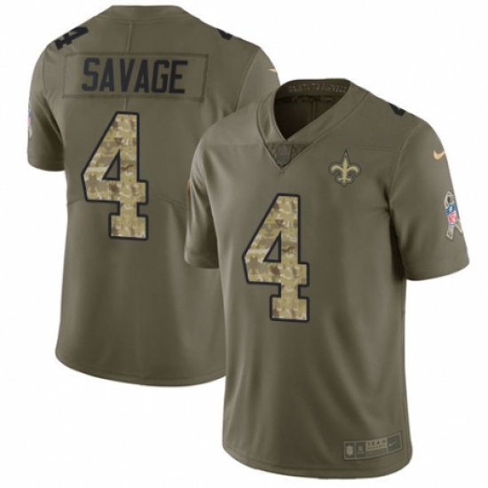 Men's Nike New Orleans Saints 4 Tom Savage Limited Olive/Camo 2017 Salute to Service NFL Jersey